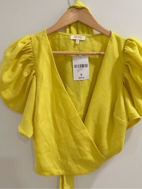 Forever 21 Bright Yellow Puff Sleeve Wrap Top